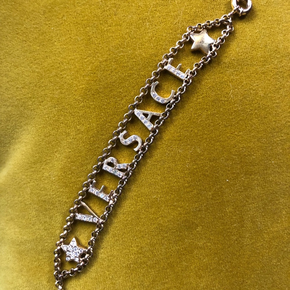 Vintage Y2K authentic VERSACE rhinestone goldtone logo bracelet
